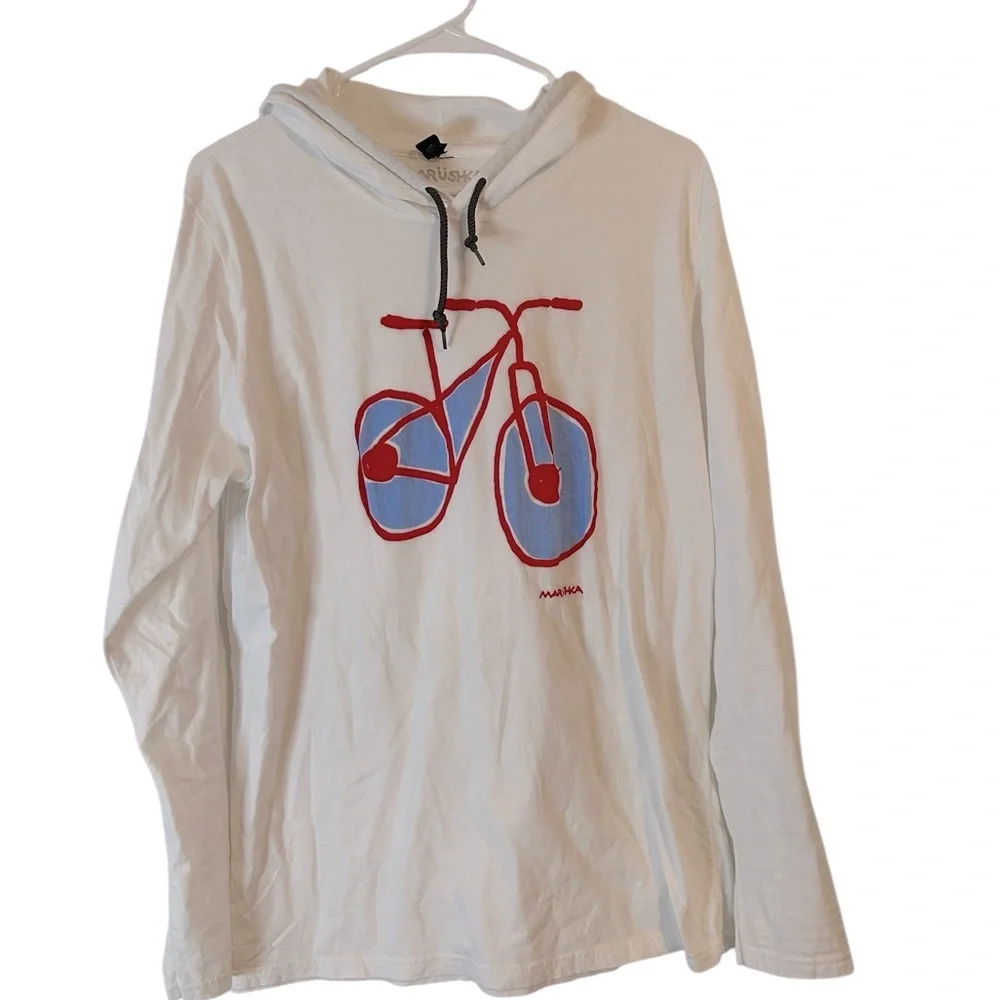 Marushka Mens Bicycle/Cycling Hooded Long Sleeve Shirt- White &‎ Reg - L